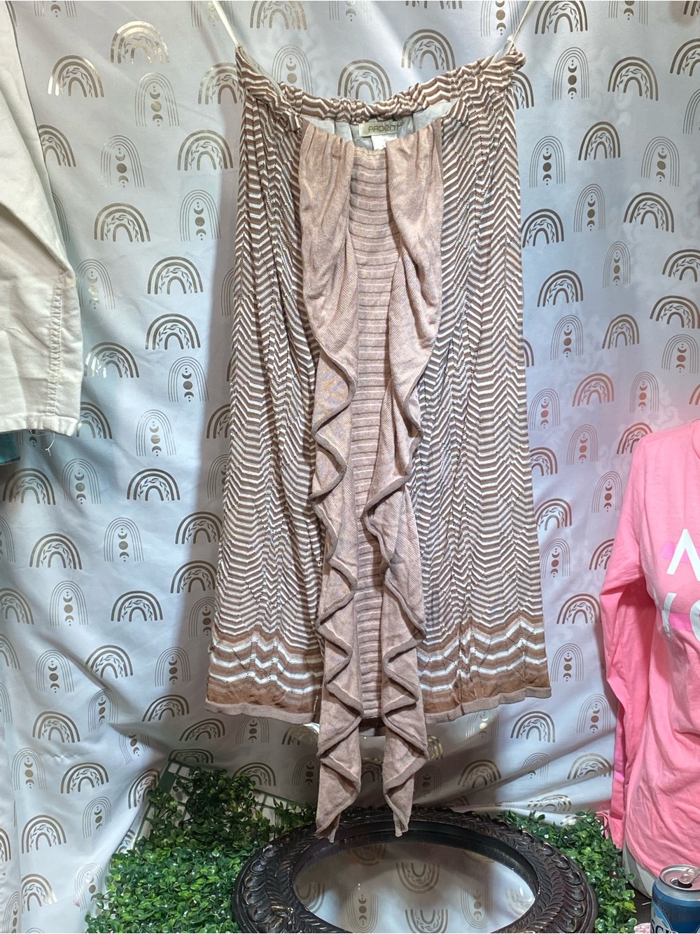 Arden B Beige Chevron Mini Skirt with Front Ruffle